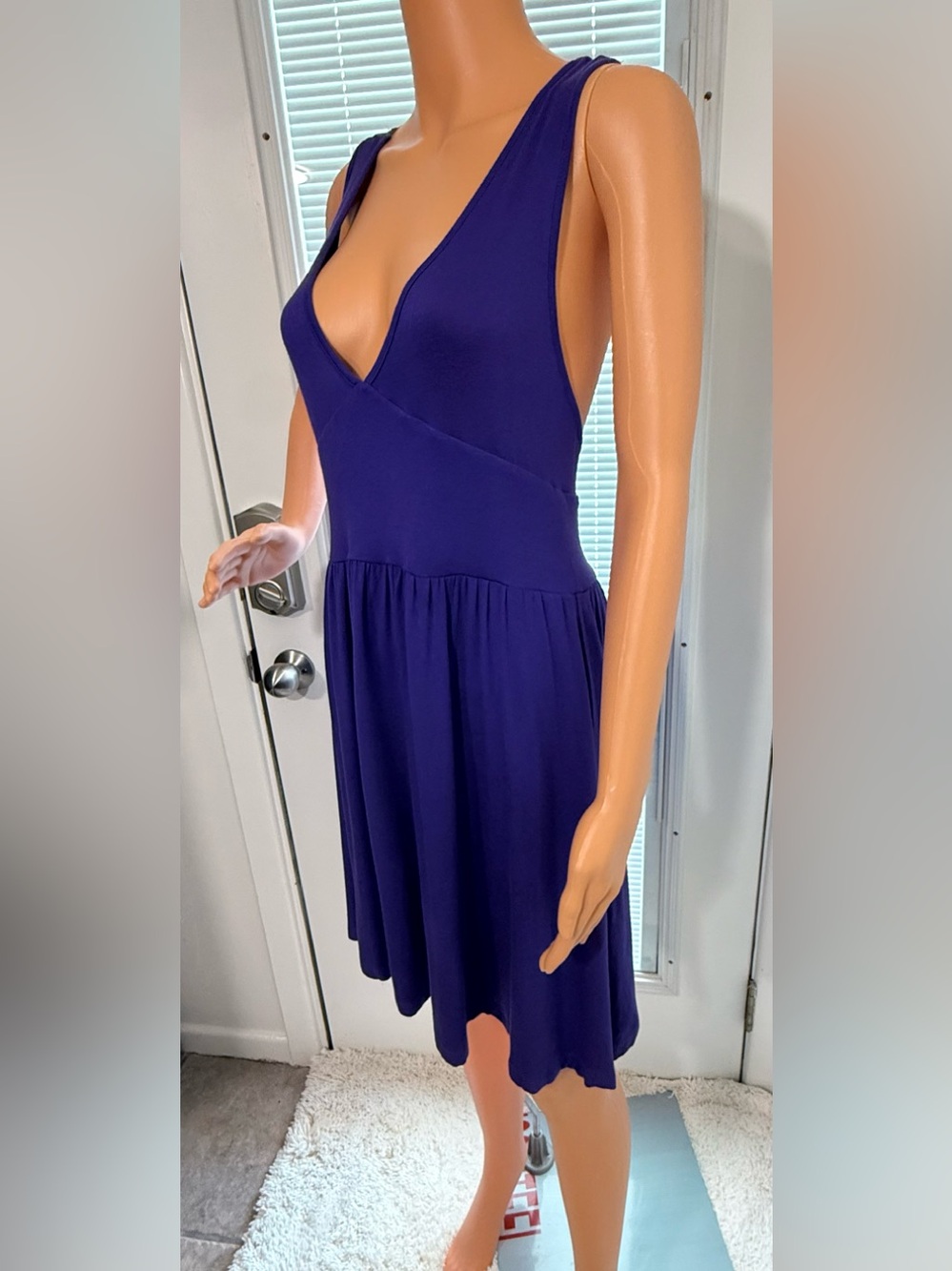 silence + noise Deep Purple V-Neck Sleeveless Mini Dress w Beaded racer back